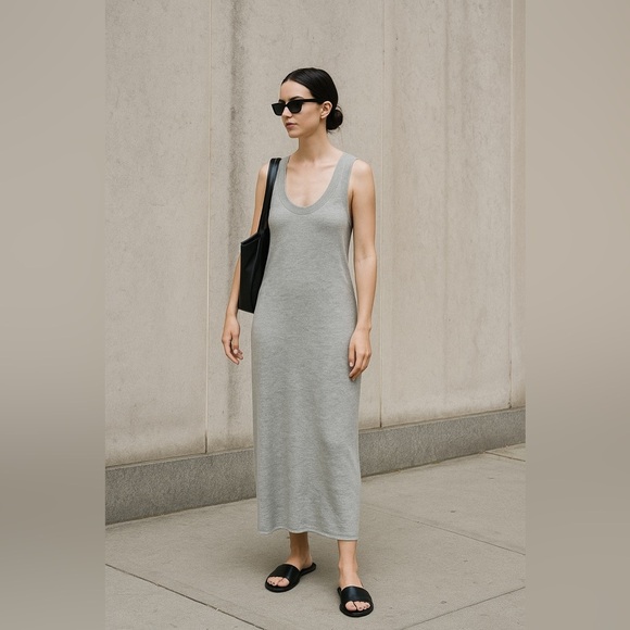 Massimo Dutti Cashmere Blend Scoop Neck Sleeveless Gray Midi Dress Size L - Picture 1 of 11